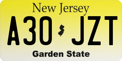 NJ license plate A30JZT