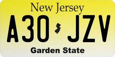 NJ license plate A30JZV