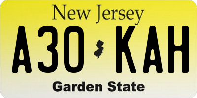 NJ license plate A30KAH