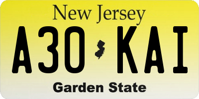 NJ license plate A30KAI