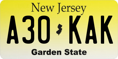 NJ license plate A30KAK
