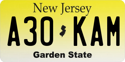 NJ license plate A30KAM