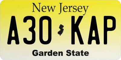 NJ license plate A30KAP
