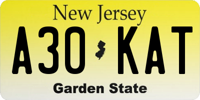NJ license plate A30KAT
