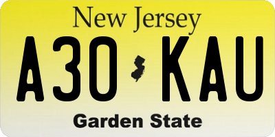 NJ license plate A30KAU