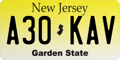 NJ license plate A30KAV
