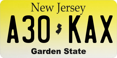 NJ license plate A30KAX