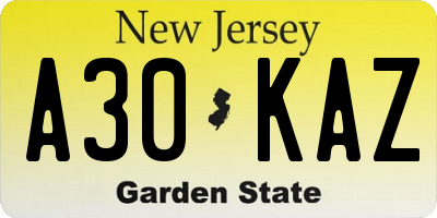 NJ license plate A30KAZ
