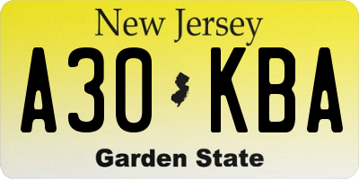 NJ license plate A30KBA