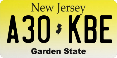 NJ license plate A30KBE