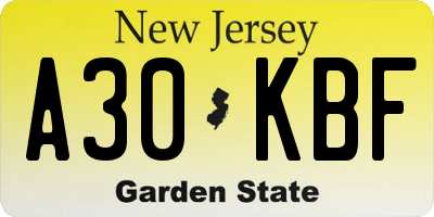 NJ license plate A30KBF
