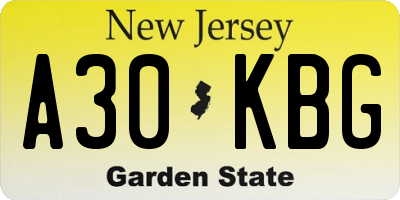 NJ license plate A30KBG