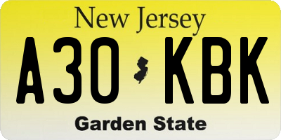 NJ license plate A30KBK