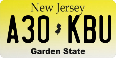 NJ license plate A30KBU