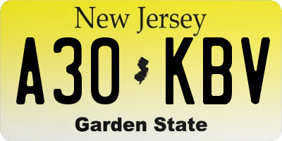 NJ license plate A30KBV