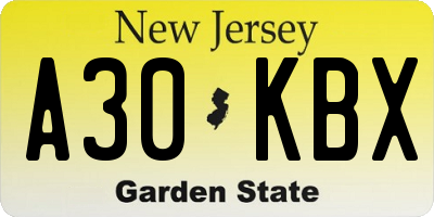NJ license plate A30KBX