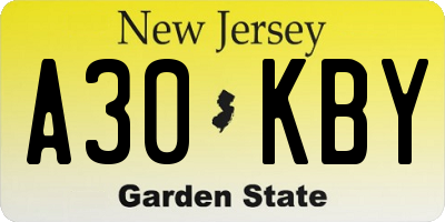 NJ license plate A30KBY