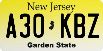 NJ license plate A30KBZ