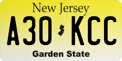 NJ license plate A30KCC