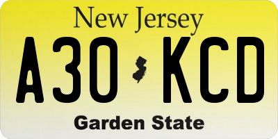 NJ license plate A30KCD