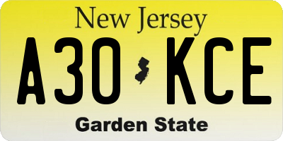 NJ license plate A30KCE