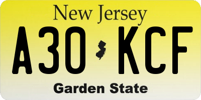 NJ license plate A30KCF