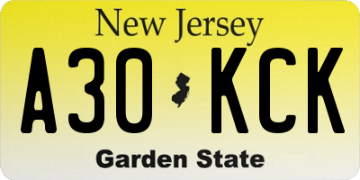 NJ license plate A30KCK