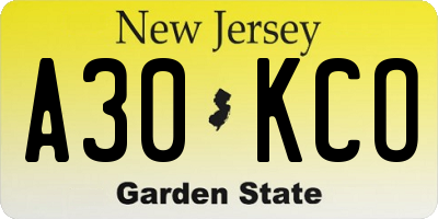 NJ license plate A30KCO