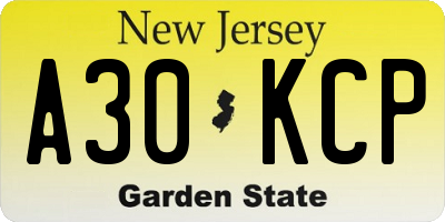 NJ license plate A30KCP
