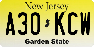 NJ license plate A30KCW