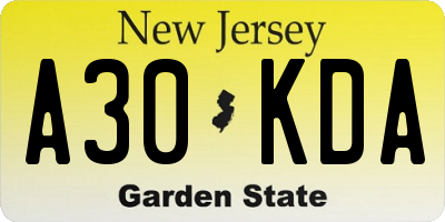 NJ license plate A30KDA