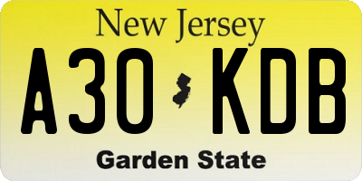 NJ license plate A30KDB