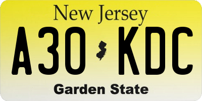 NJ license plate A30KDC