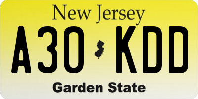 NJ license plate A30KDD