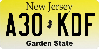 NJ license plate A30KDF