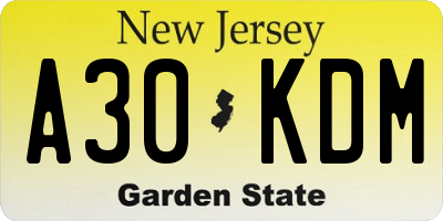 NJ license plate A30KDM