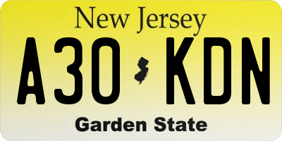 NJ license plate A30KDN