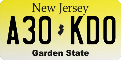 NJ license plate A30KDO