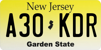 NJ license plate A30KDR