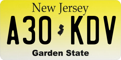 NJ license plate A30KDV
