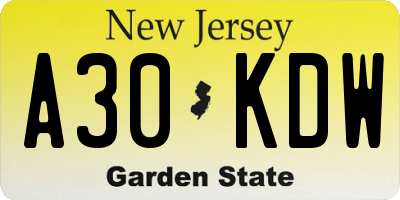 NJ license plate A30KDW