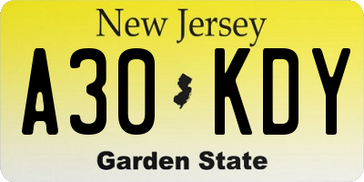 NJ license plate A30KDY