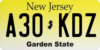 NJ license plate A30KDZ