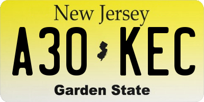 NJ license plate A30KEC