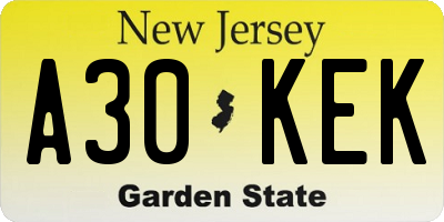 NJ license plate A30KEK