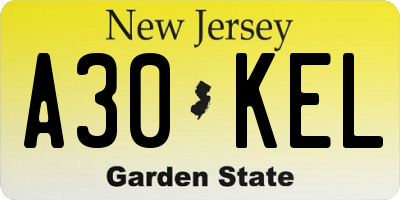 NJ license plate A30KEL