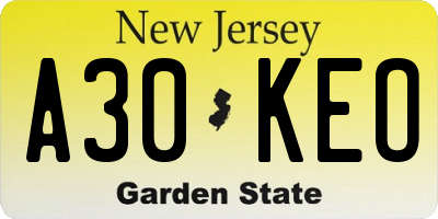 NJ license plate A30KEO