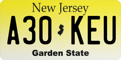 NJ license plate A30KEU