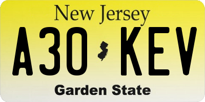 NJ license plate A30KEV