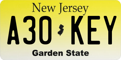NJ license plate A30KEY